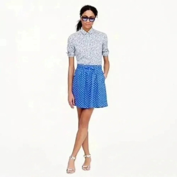 J. Crew Boardwalk Blue Polka Dot 100% Linen Stretchy Pinup Skirt Size 4 Small S - Picture 6 of 6